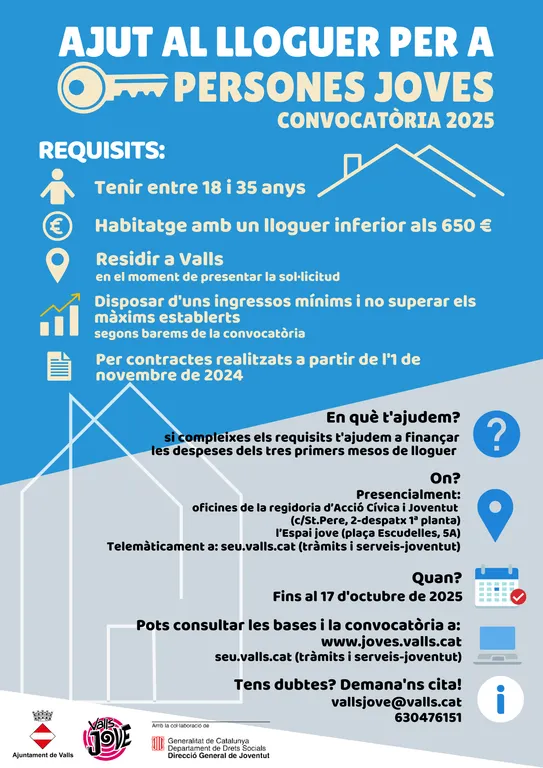 S’obre la convocatòria d’ajuts per a facilitar l’accés dels joves a habitatges de lloguer