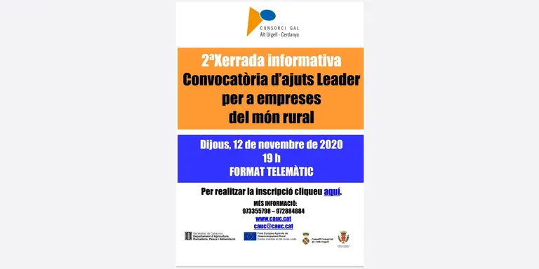 Segona xerrada informativa sobre la nova convocatòria dels ajuts Leader a l'Alt Urgell i la Cerdanya