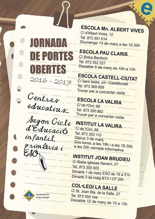 A punt les jornades de portes obertes dels centres educatius de la Seu