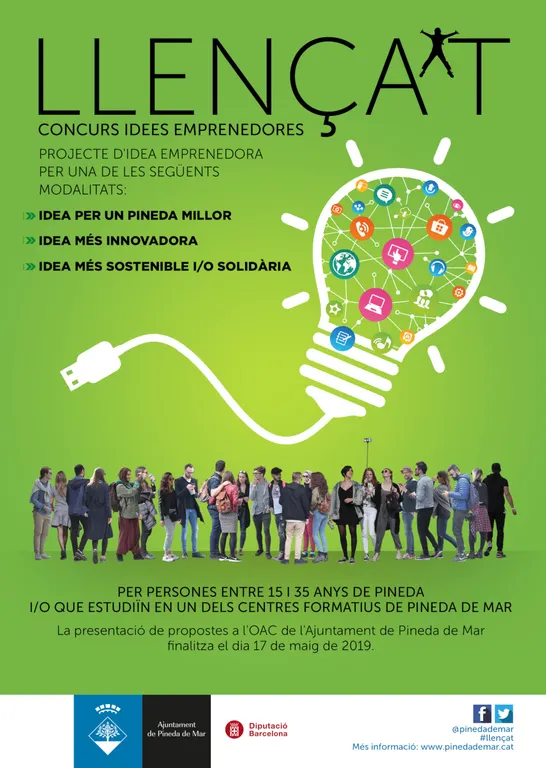 Torna el concurs d'idees emprenedores per a joves a Pineda. El Concurs s'adreça a joves d'entre 15 i 35 anys empadronats o que estudiïn en algun dels centres educatius del municipi. Torna el concurs d'Idees Emprenedores 'Llenca't' per incen