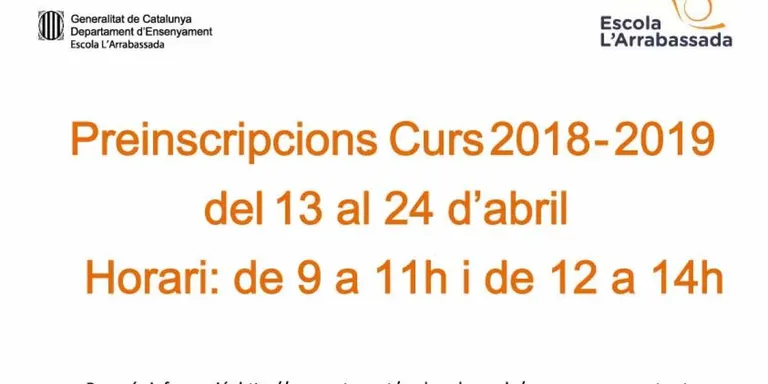 La preinscripció dels ensenyaments obligatoris serà del 13 al 24 d'abril