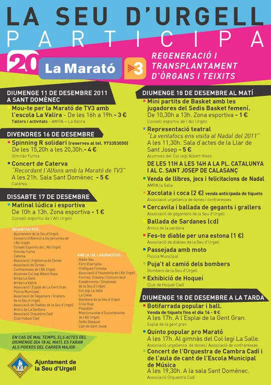 Una vintena d'actes a la Seu per la Marató de TV3