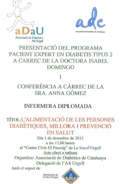 L'Associació de Diabètics de l'Alt Urgell organitza dissabte dues xerrades divulgatives