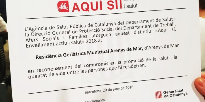 La residència geriàtrica municipal rep el distintiu ‘PINSAP. Aquí sí Envelliment Actiu i Salut’