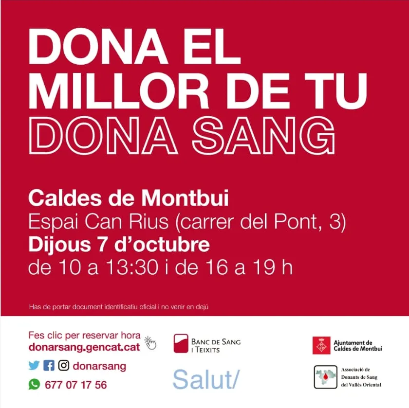 Campanya de donació de sang demà dijous a Caldes