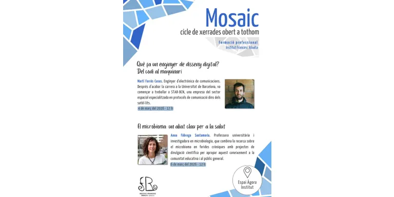La comunicació dins dels satèl·lits i la microbiologia, protagonistes de les properes xerrades del cicle Mosaic de l'Institut Francesc Ribalta