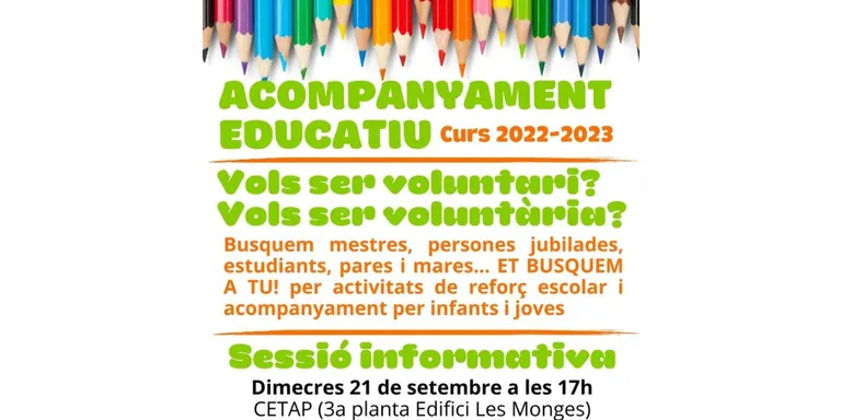 La Seu d'Urgell cerca persones voluntàries per participar en el projecte d'acompanyament educatiu del curs 2022-2023