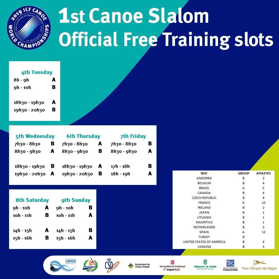 Esquema dels entrenaments oficials per al Mundial 2019 d'eslàlom