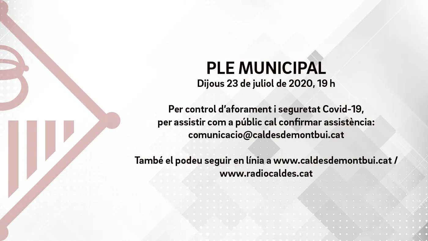 El Ple Municipal de juliol tornarà a ser presencial després de tres mesos