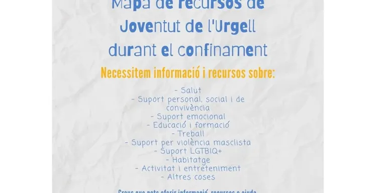 Joventut de l'Urgell activa el Mapa de recursos durant el confinament