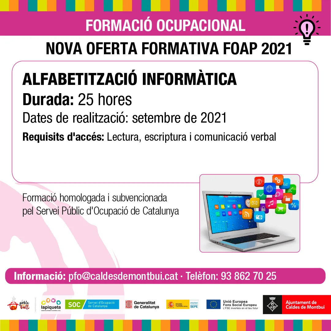 El Servei d'Ocupació municipal ofereix un curs d'introducció a la informàtica per a persones desocupades