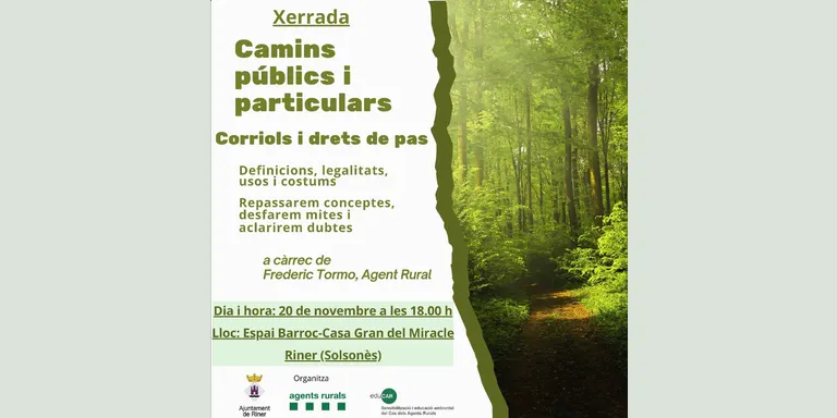 Riner acull aquest dimecres una xerrada sobre camins públics i particulars