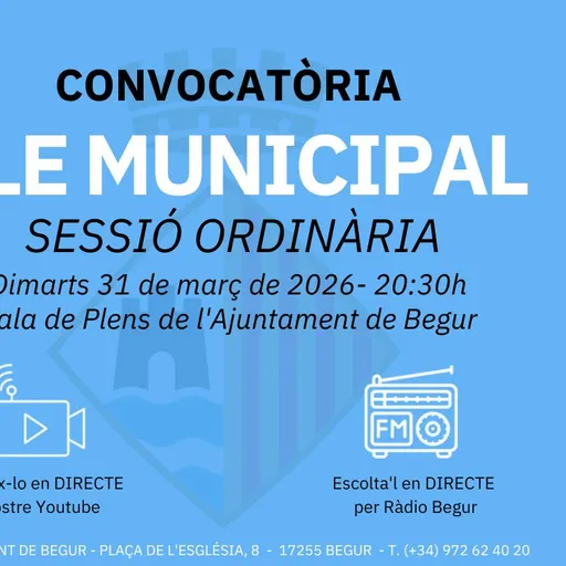 31 de març: Ple municipal ordinari de l’Ajuntament de Begur