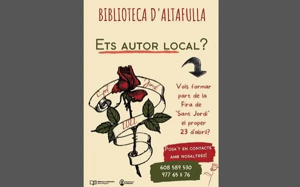 Crida de la Biblioteca d'Altafulla a escriptors locals que vulguin presentar i signar el seu llibre a la paradeta de Sant Jordi