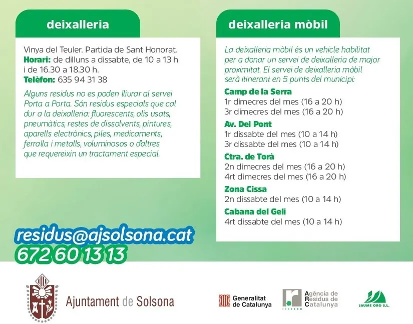 A partir de la setmana que ve Solsona tindrà una deixalleria mòbil