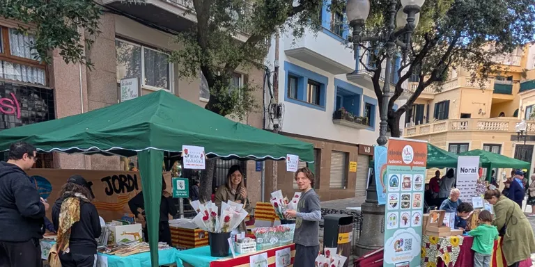 Més afluència i parades durant aquest matí de Sant Jordi a la Plaça de l'Església