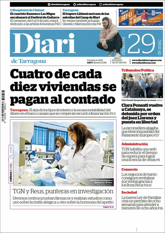 Consulta les portades dels diaris d'aquest 29 de març