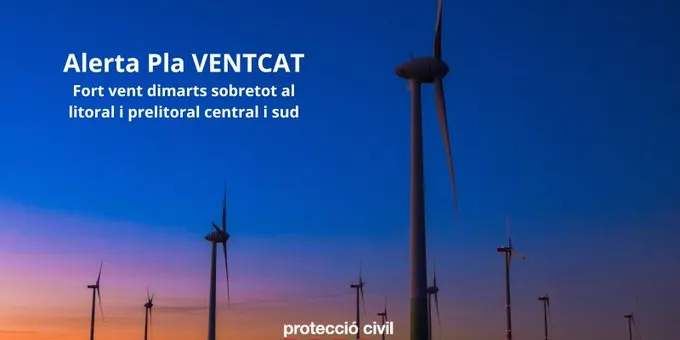 Protecció Civil de la Generalitat activa l'Alerta del Pla VENTCAT per la previsió de fort vent sobretot dimarts