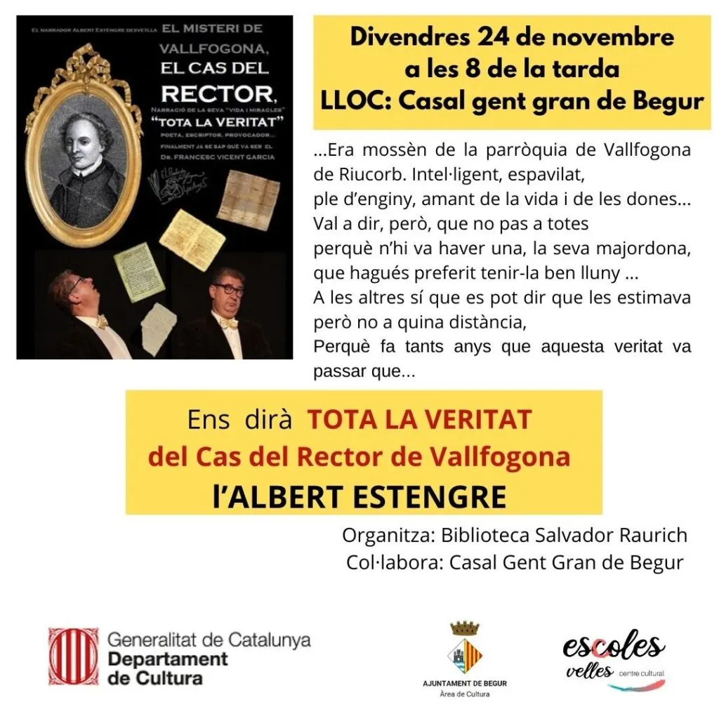 La Biblioteca Salvador Raurich celebra l’Any Rector de Vallfogona amb un espectacle revelador al Casal de la Gent Gran