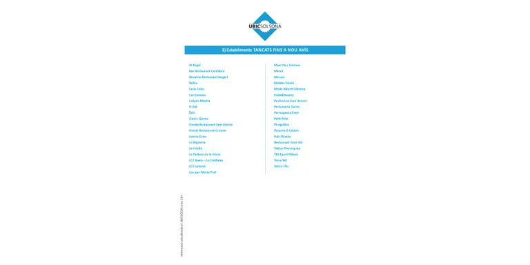 UBIC Solsona difon un llistat informatiu de les modificacions dels horaris comercials dels seus associats