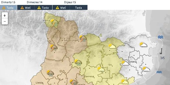 Protecció Civil alerta de fortes pluges a partir d’aquest vespre amb registres de més de 100 litres