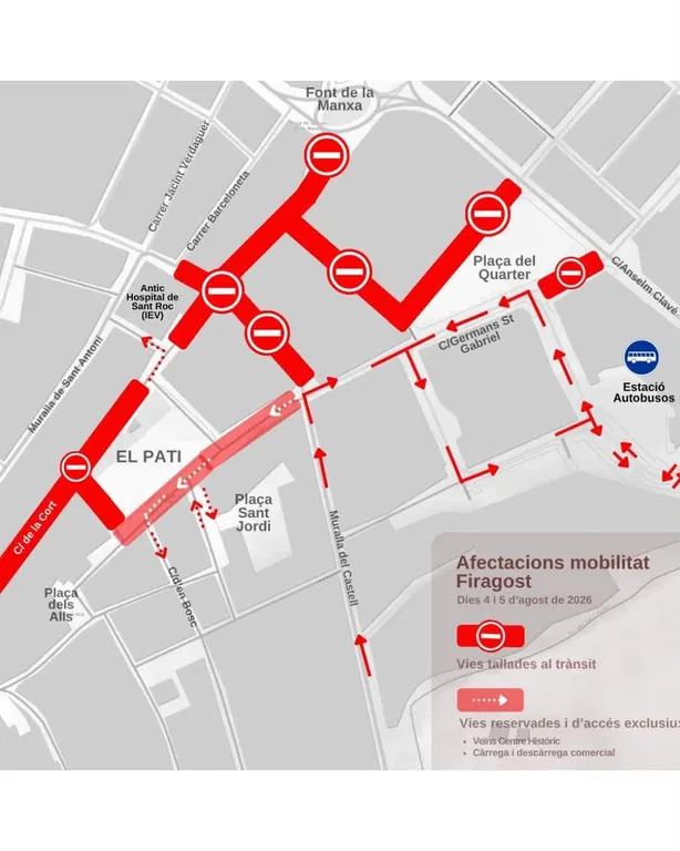 Restriccions de trànsit i canvis de circulació al centre de la ciutat els dies 4 i 5 d'agost