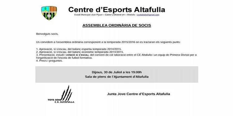 El CE Altafulla desvetlla aquest dijous l’equip de Primera Divisió amb qui hi ha un possible conveni per la formació de futbol base
