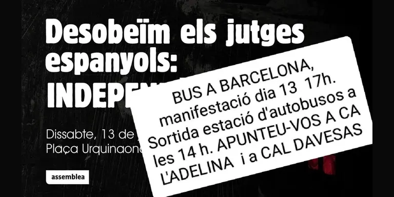 L'ANC de Solsona organitza un autobús per participar en la mobilització d'aquest dissabte a Barcelona en contra del "cop d'estat judicial" en l'aplicació de l'amnistia