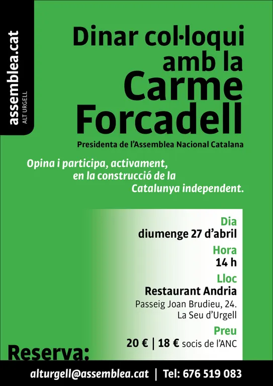 L'ANC Alt Urgell organitza un dinar-col.loqui amb Carme Forcadell