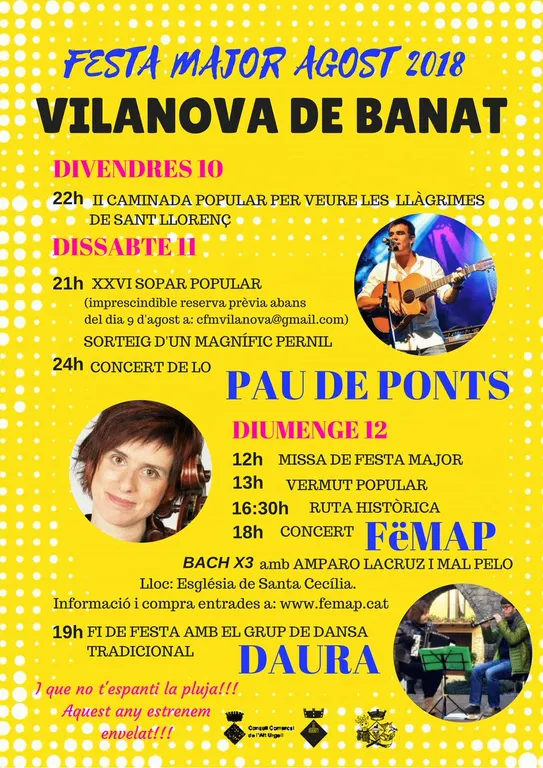 Els concerts de Lo Pau de Ponts i del FeMAP, novetats de la Festa Major de Vilanova de Banat