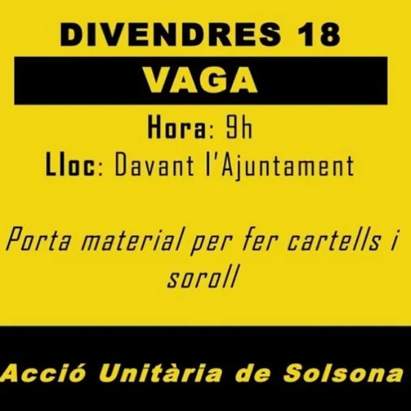 La manifestació unitària de la vaga de demà a Solsona serà a les 9 del matí