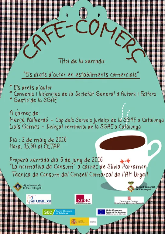 El cicle Cafè-Comerç s'inicia amb una xerrada sobre els drets d'autor en establiments comercials