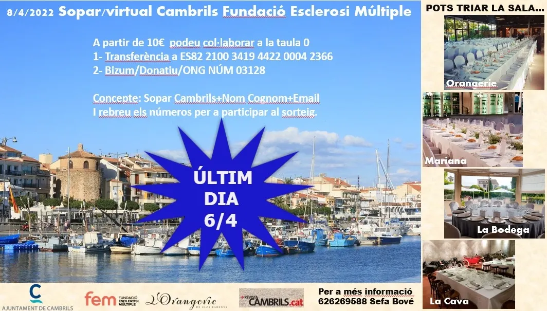 Darrers dies per poder inscriure’s al sopar virtual a favor de la Fundació Esclerosi Múltiple