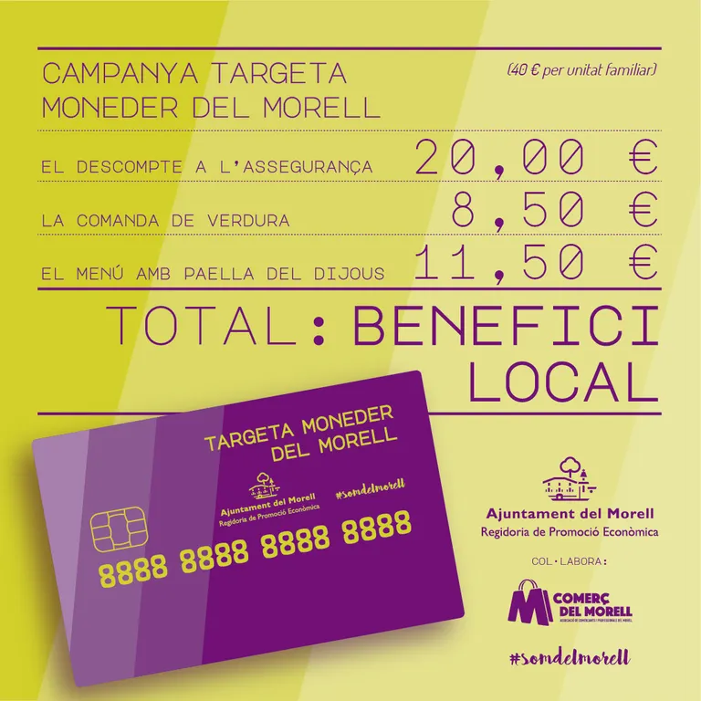 El Morell posa en circulació 500 targetes moneder de 40 euros a l'abast dels morellencs