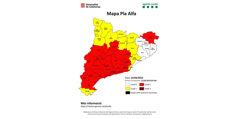 El Govern alerta de l'elevat perill d'incendi forestal des d'avui i fins dilluns