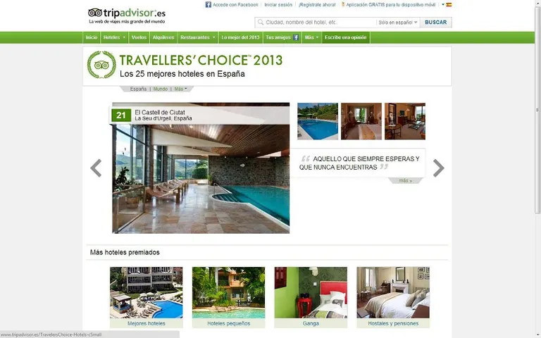 El Castell de Ciutat, entre els 25 millors hotels de l'Estat segons Trip Advisor