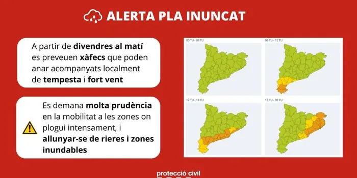 Activat l'Inuncat en situació d'alerta per la previsió de pluges fortes al prelitoral i litoral català