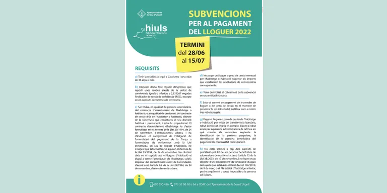 Obert el període per presentar les sol·licituds per optar a les subvencions per al pagament del lloguer