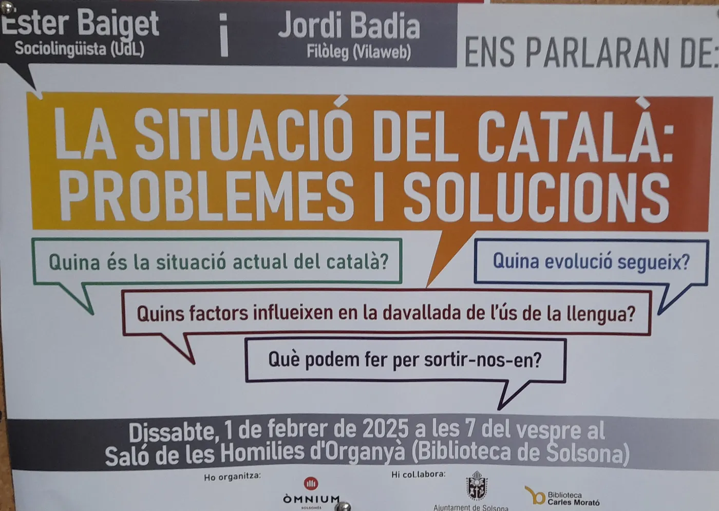 Òmnium Solsonès organitza una conversa sobre la situació del català