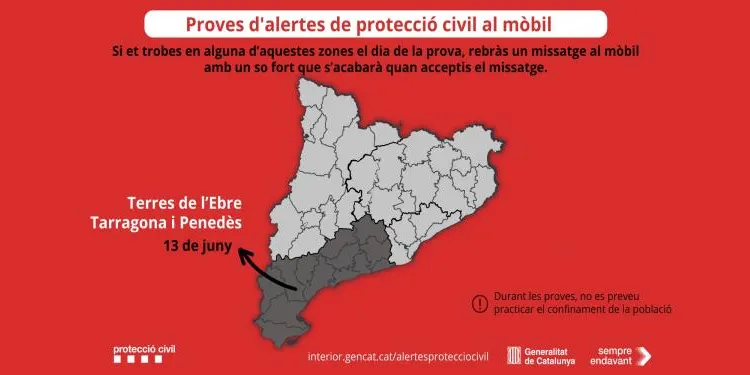Aquest dimarts es provarà el sistema d'alertes a mòbils de Protecció Civil a Tarragona, Terres de l'Ebre i Penedès