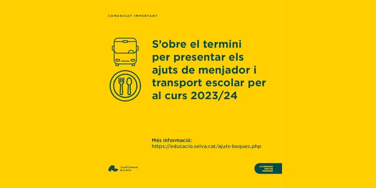 El Consell Comarcal obre el termini per sol·licitar ajuts de menjador i transport escolar