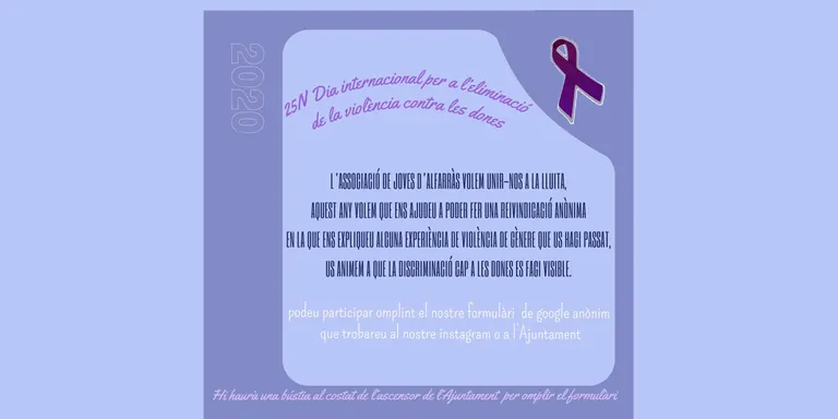 L'Associació de Joves d'Alfarràs fa una crida a les ciutadanes del municipi per unir-se a la lluita per eradicar la violència de gènere