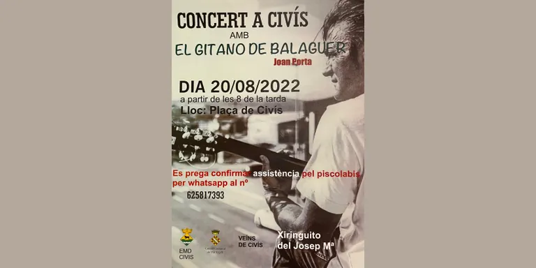 Concert a Civís amb el cantautor El Gitano de Balaguer