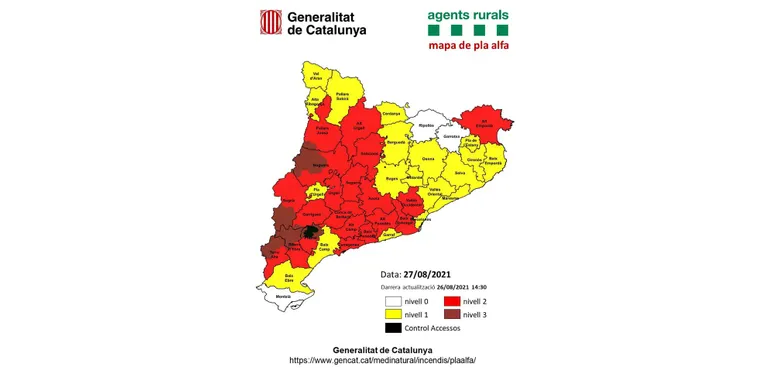 Activat el Pla Alfa 3 per incendis a 39 municipis, entre ells Alfarràs