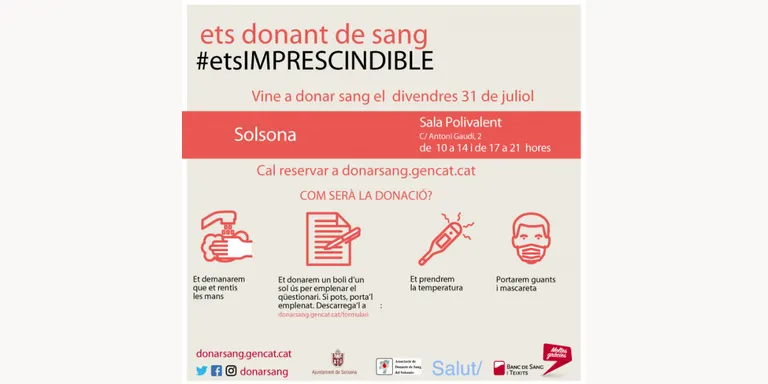 Solsona acollirà la setmana vinent una campanya especial de donació de sang per fer front al descens habitual de l'estiu