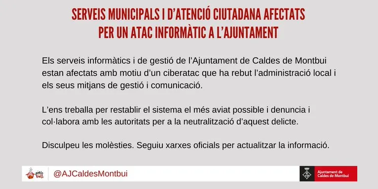 L'Ajuntament de Caldes pateix un ciberatac que afecta la majoria de la gestió i els serveis municipals