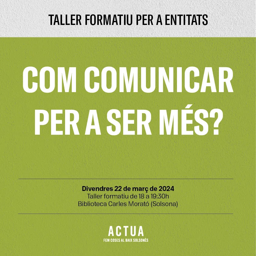 L'Actua de l'Arada programa un taller de comunicació per a entitats