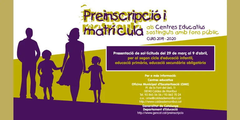 Aquest divendres 29 de març Comença el període de preinscripció i matrícula a les escoles i instituts de Caldes de Montbui per al curs 2019-2020