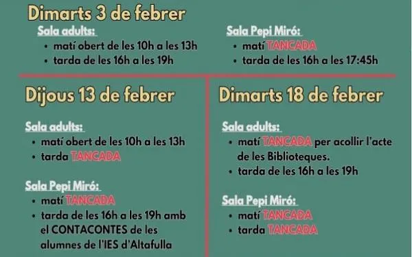 La Biblioteca Municipal d’Altafulla limita l’obertura al públic per manca de personal