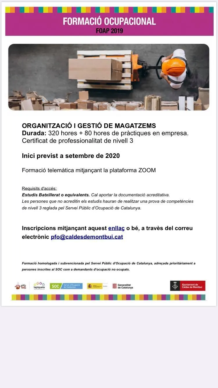 El Servei d'Ocupació de Caldes renova l'oferta formativa pels propers mesos